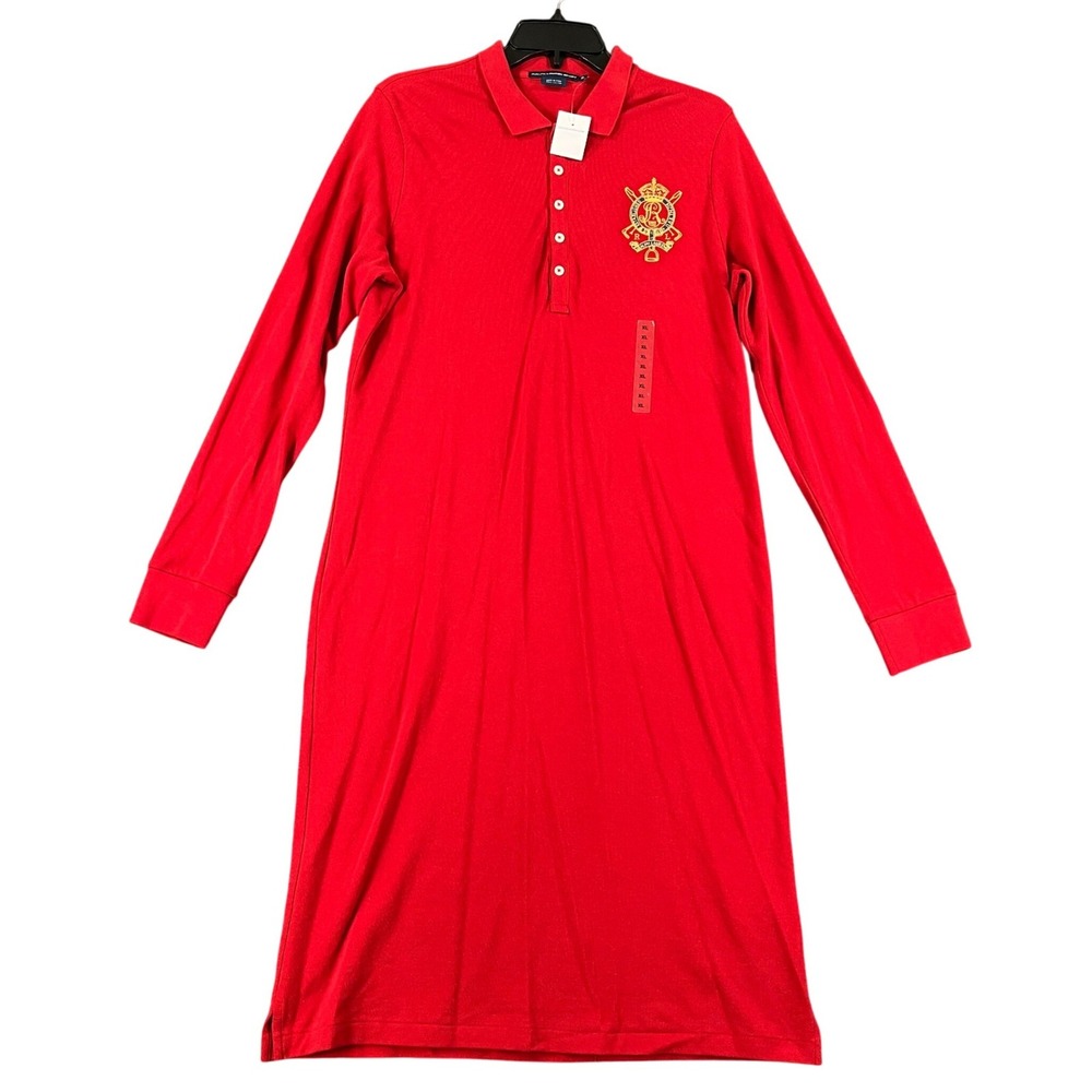 Ralph Lauren Sport Polo Dress Womens XL Red Crest Long Sleeve Casual Wear